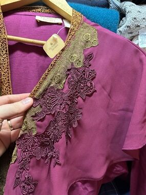 Vintage New W/ Tags Victorias Secret Gold Label Long Lace Robe